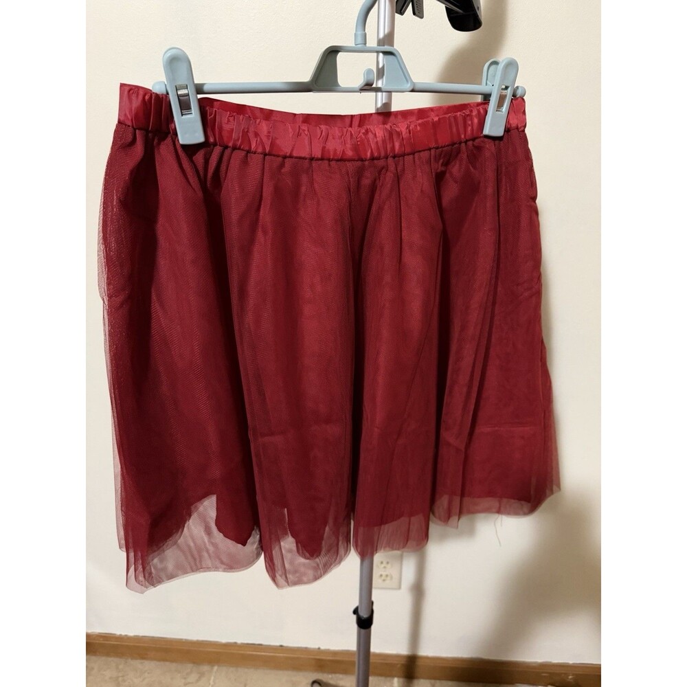 Tulip B Womens L Red Solid Layered Tulle Pull On Elastic Waist Short Skirt